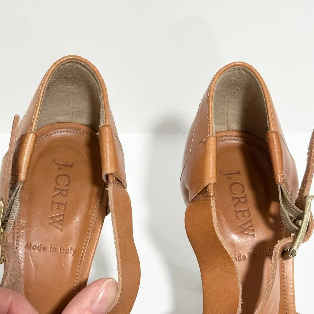 Jcrew Ares Platform Brown Tan Cognac Leather Strappy Sandal Heel Size 8
